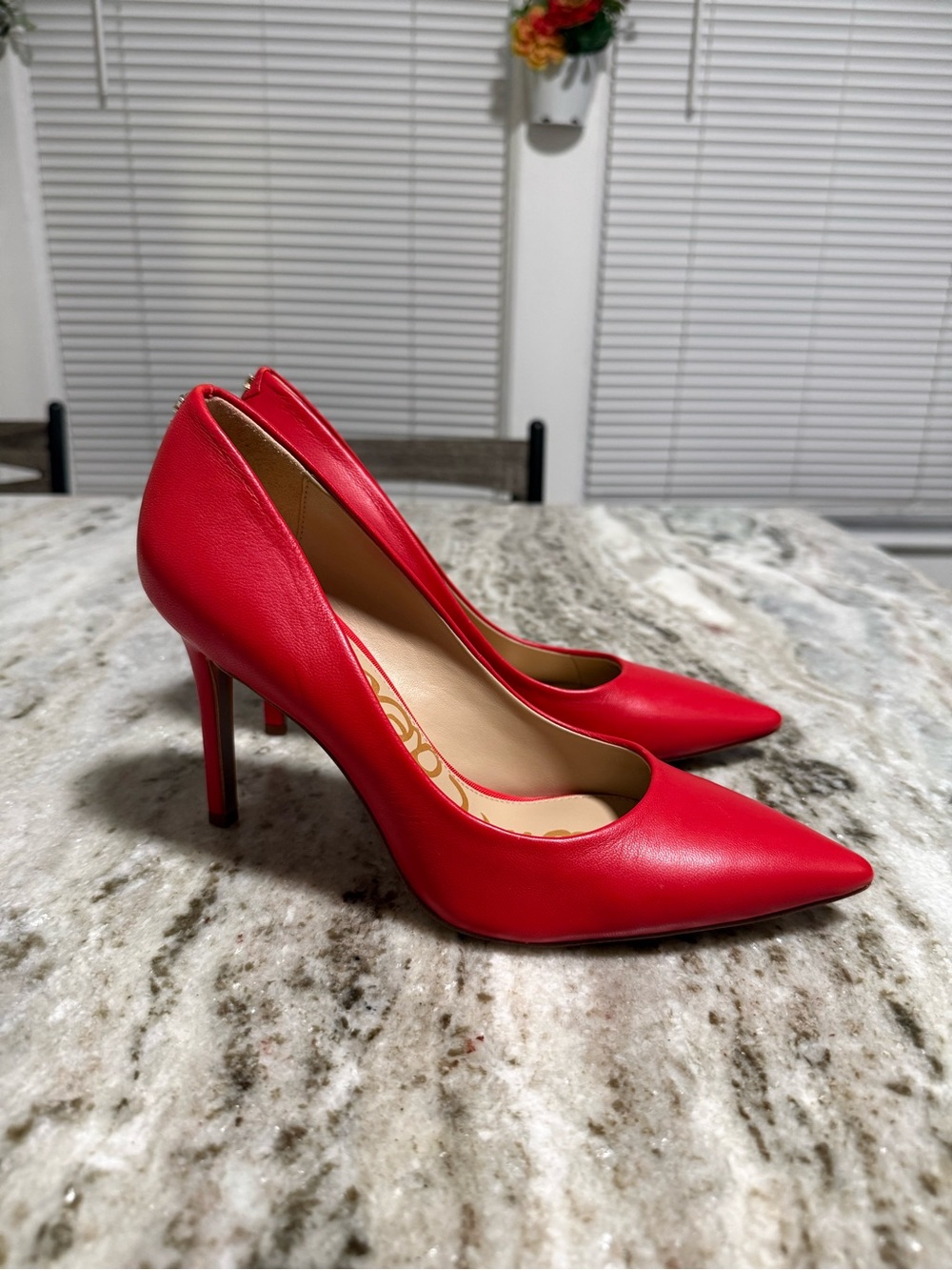 6.5 Sam Edelman Hazel Red Leather Pointed Toe Pumps